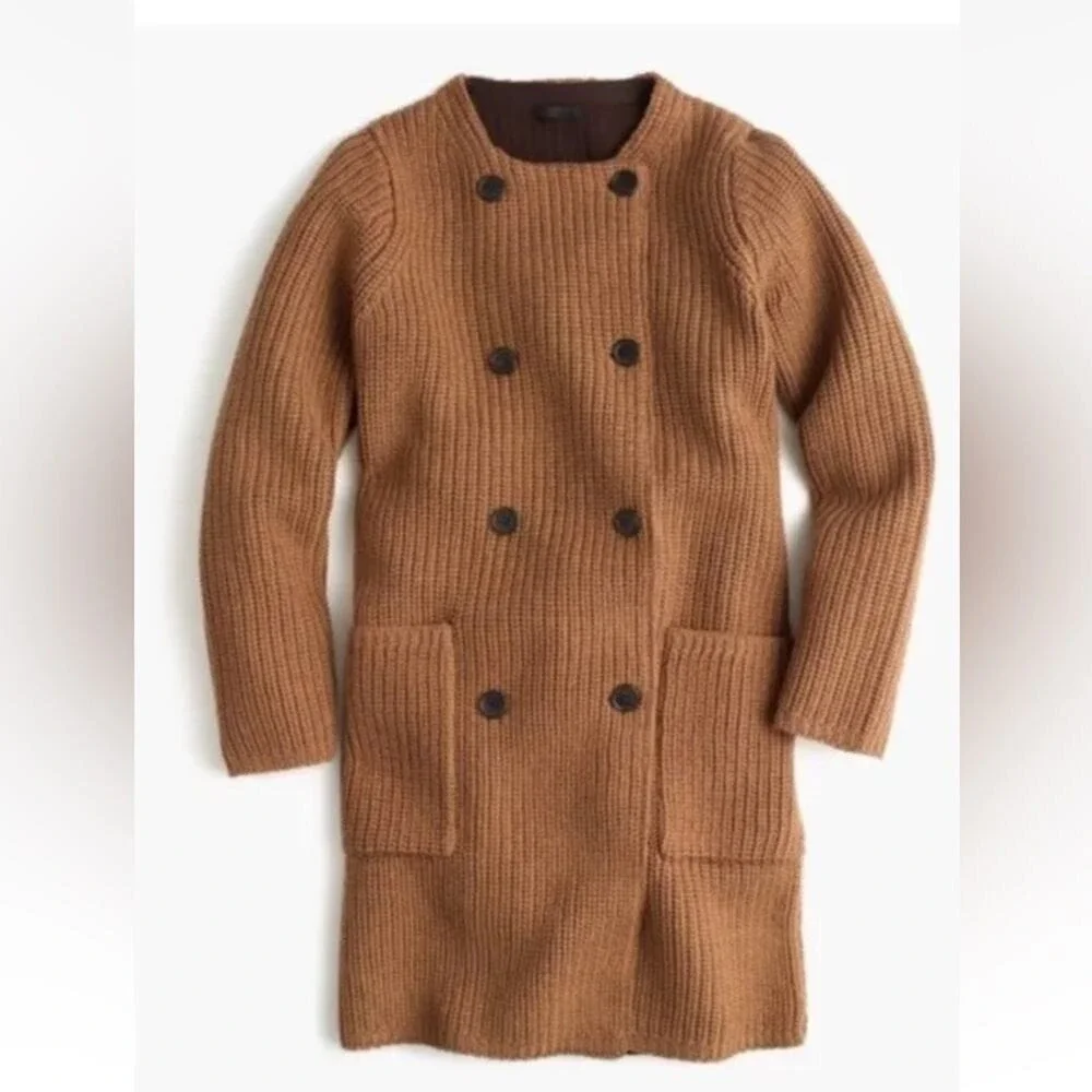 J.Crew Collection Double Breasted Brown Knit Sweater Jacket Cardigan Coatigan S